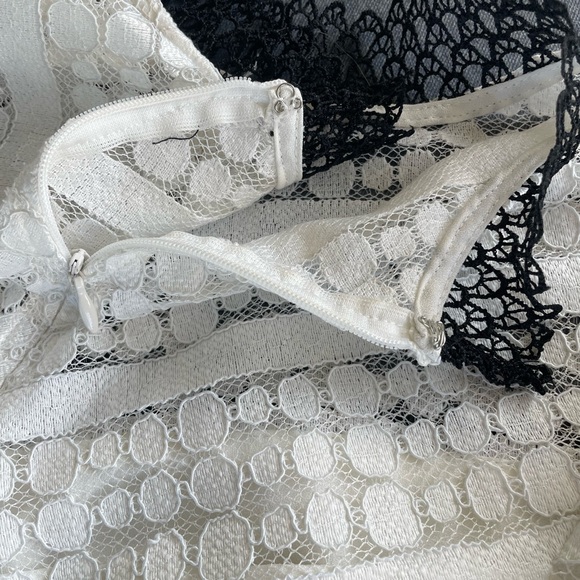 Gianni Bini Liv Mock Neck Lace Black & White Long Sleeve Dress XS | Ruffle Skirt - Picture 5 of 12